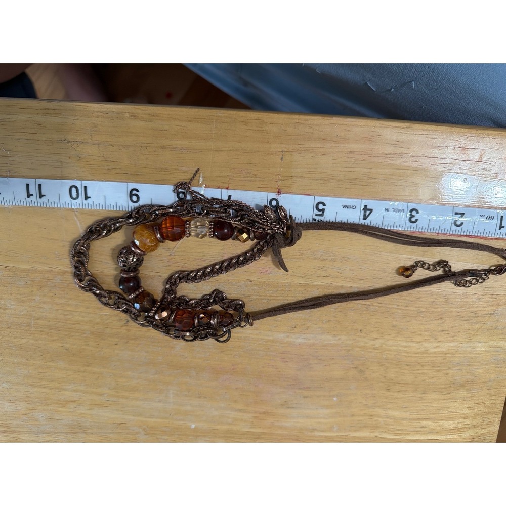 Jewelry Copper Tone Multi Strand Beaded Suede Cord Layered Necklace Boho - Picture 5 of 7